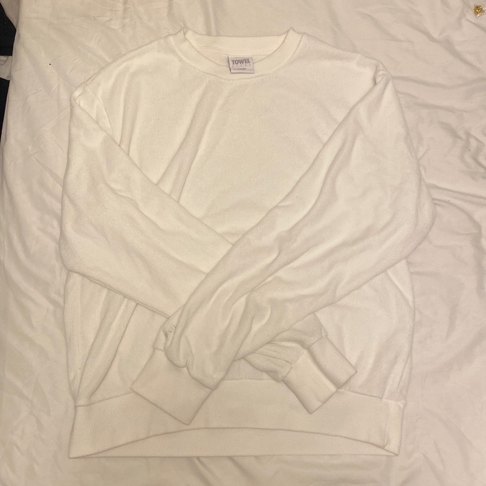 TNA white towel terry perfect crew neck sweater